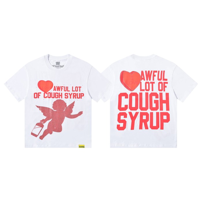 Romantic Street Rhinestone Dot Cupid Holding Syrup Bottle Heart Slogan Print Front Large Layered Stacked Bold Letter Tee 2 colors 29302161