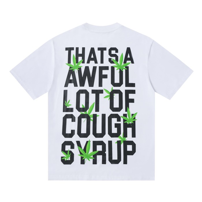 Minimal Street Green Hemp Leaf Accent Horizontal Slogan Front Large Vertical Bold Segmented Letter Tee 2 colors 29302254