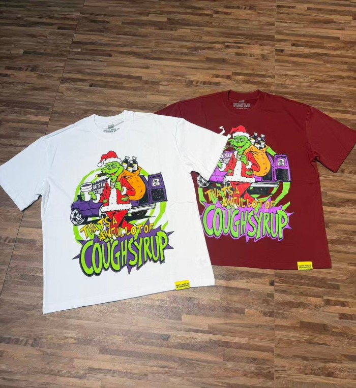 Christmas Hip Hop Cartoon Grinch Lowrider Car Graphic Front Bubble Outline Stacked Slogan Tee 2 colors 29302084