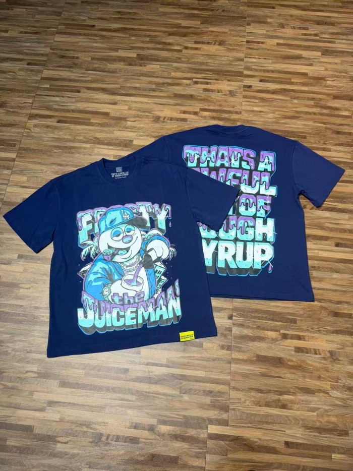 West Coast Hip Hop Drip Gradient Bubble Letter Juiceman Cartoon Graphic Front Multi Layer Outline Stacked Slogan Tee 2 colors 29302092