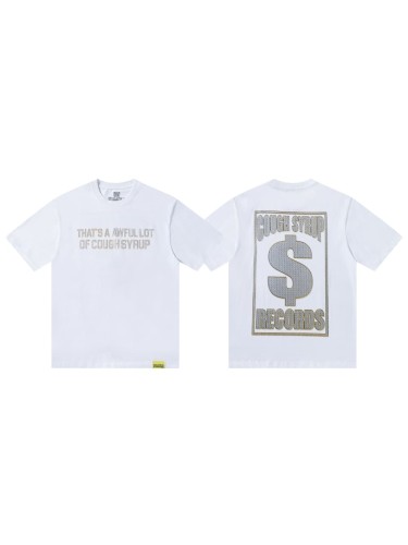 Luxury Hip Hop Rhinestone Mesh Texture Front Horizontal Slogan Back Framed Dollar Sign Records Logo Tee 29302196