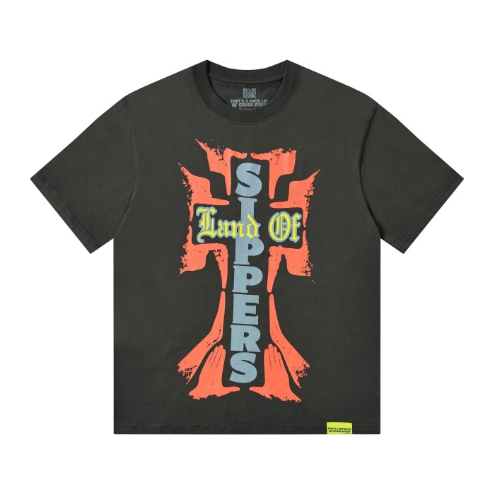 Vintage Grunge Street Distressed Splatter Cross Letter Graphic Front Stacked Bold Slogan Back Double Sided Tee 2 colors 29302080