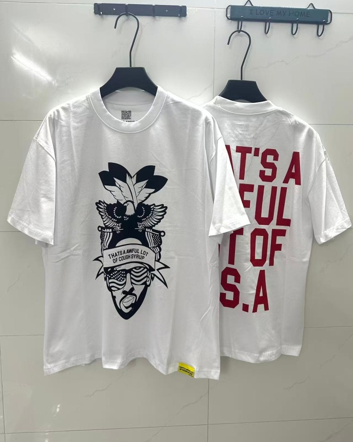 Bald Eagle American Flag Feather Banner Hip Hop Portrait Front Large Bold Red Block Letter Tee 29303913