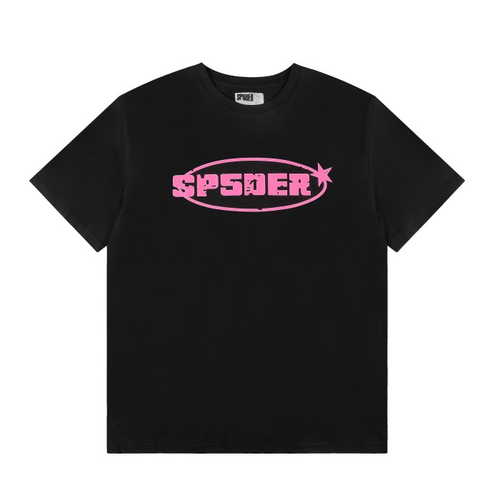 Hot Pink Letter Inside Oval Outline Five Point Star Accent Front Single Chest Print T-Shirt 29304180