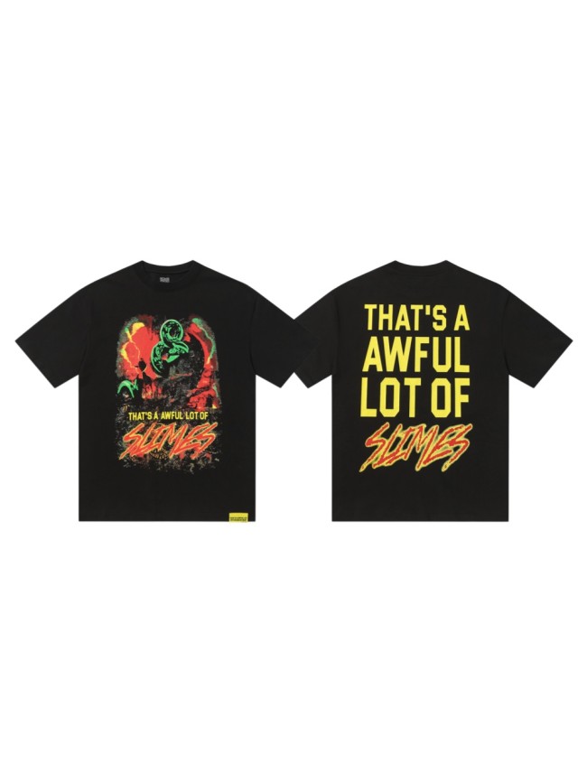 Halo Snake Graffiti Front Two Layer Typography Bright Yellow Bold Block Letter Slimes Script Print Tee 29303916