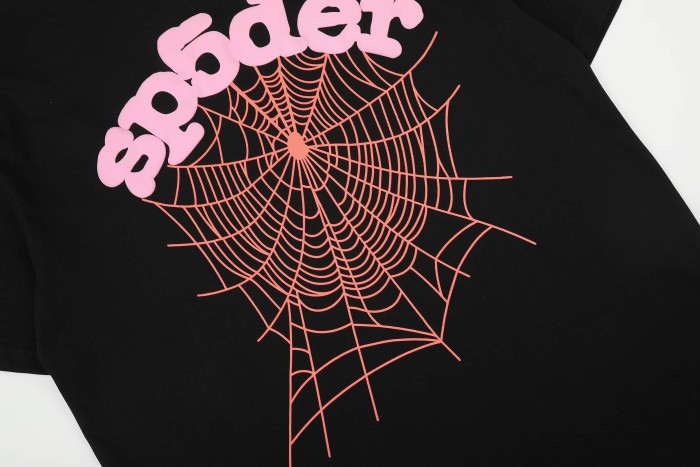 Arch Curved Soft Pink Bubble Letter Spider Web Print T-Shirt 29304234