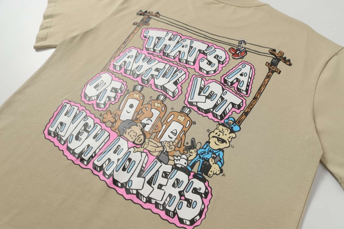 Bubble 3D Outline Letter High Rollers Poker Chip Utility Pole Cartoon Graphic Double Side Tee 29303799
