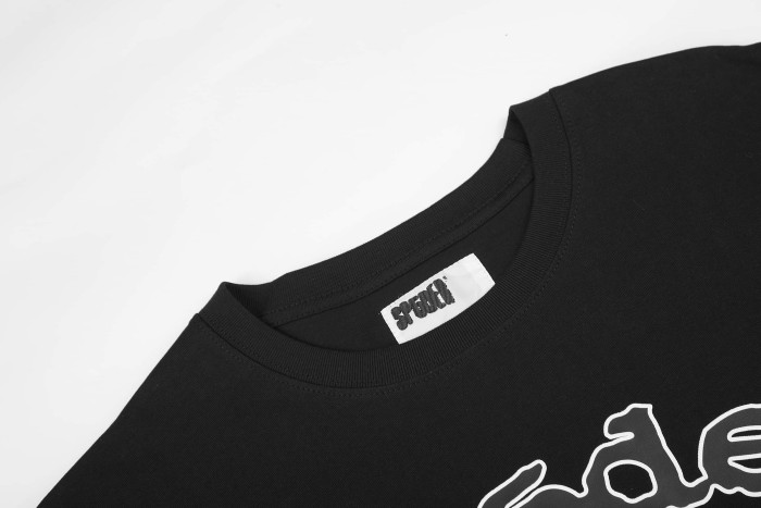 Arch Curved Layout Rounded Bubble Script Letter White Outer Outline Single Chest Front Print T-Shirt 29304222
