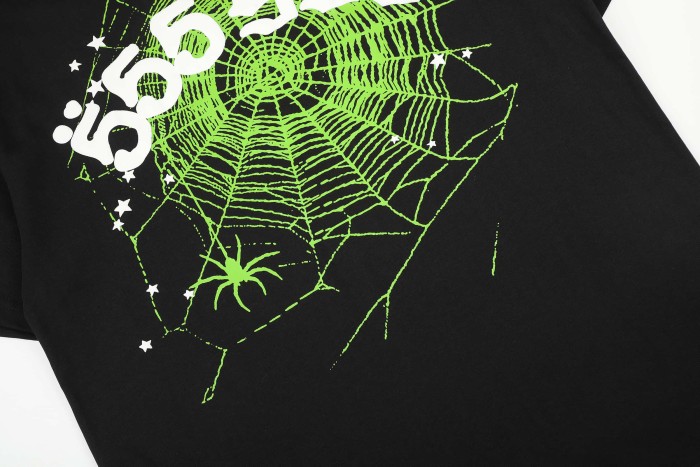 Neon Green Spider Web 555 999 Number Graphic T-Shirt 29304218