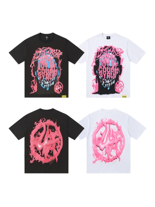 Horror Teeth Portrait Print Back Irregular Flame Circle Demon Logo Double Sided Print Tee 2 colors 29304000