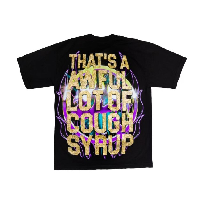 Neon Gradient Skull Syrup Cup Yellow Block Letter Flame Border Slogan Double Sided Print Tee 2 colors 29303958