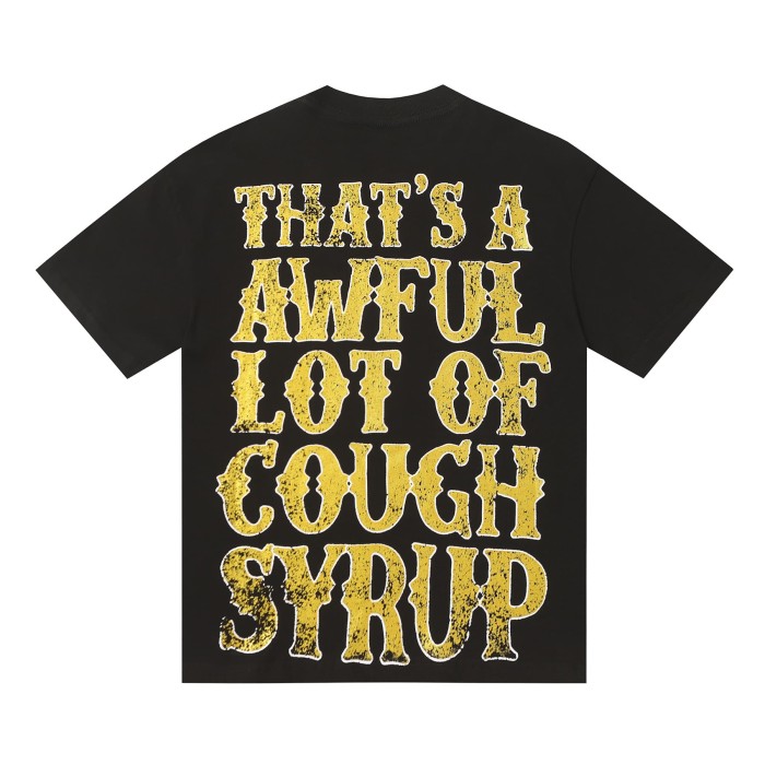 Vertical Stacked Pharmacy Words Front Large Faded Gold Block Letter Slogan Print Tee 29303867