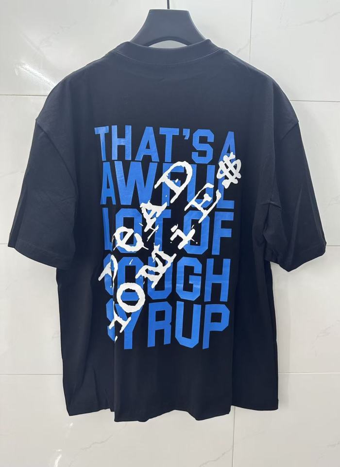 Tribute Memorial Cursive Script Angel Wing Bottle Graphic Back Blue Block Letter Overlay Graffiti Tee 29303858