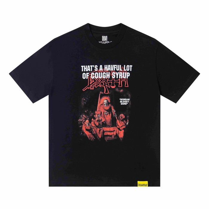 Red Hue Grim Reaper Group Portrait Gothic Death Letter Front Large Orange Bold Block Slogan Print Tee 29303887