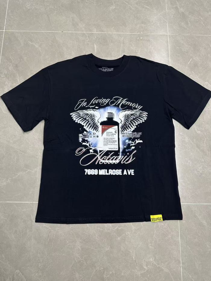 Tribute Memorial Cursive Script Angel Wing Bottle Graphic Back Blue Block Letter Overlay Graffiti Tee 29303858