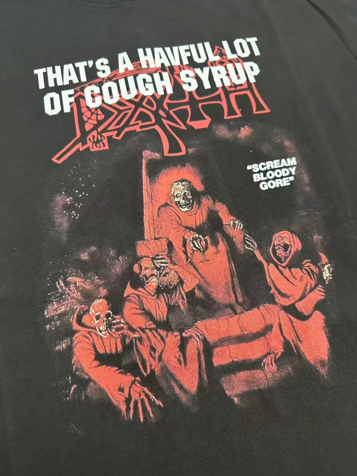 Red Hue Grim Reaper Group Portrait Gothic Death Letter Front Large Orange Bold Block Slogan Print Tee 29303887
