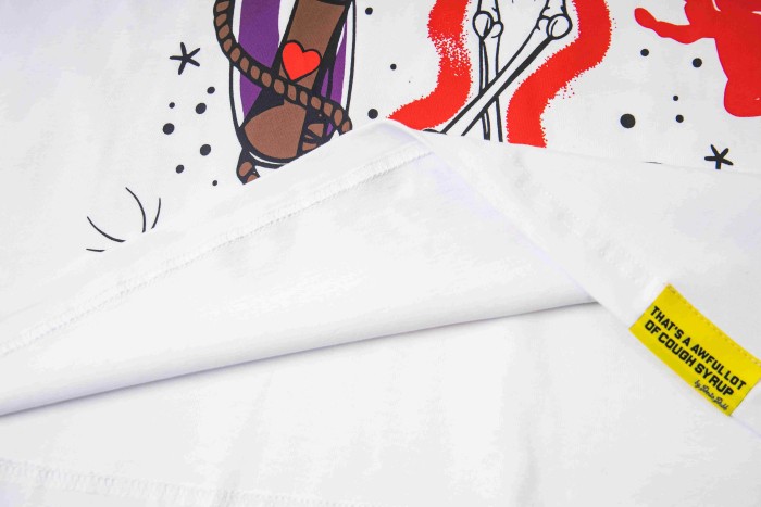 Red Neon Outline Skeleton Cupid Angel Actavis Cough Syrup Bottle Spider Multi Element Combo Graphic Tee 29303909