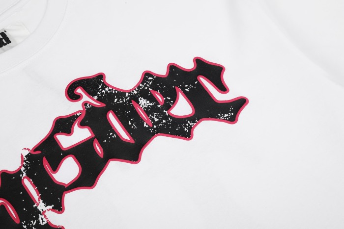 Gothic Script Letter With Hot Pink Red Outline White Speckle Splatter Print T-Shirt 29304214