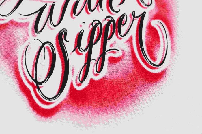 Tattoo Cursive Script Letter Airbrush Spray Paint Red Gradient Fading Motif Tee 29303810