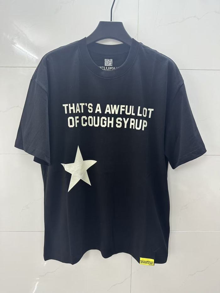 Five Pointed Star Accent Small Font Text Front Large Bold Red Stacked Block Letter Print Tee 29303859