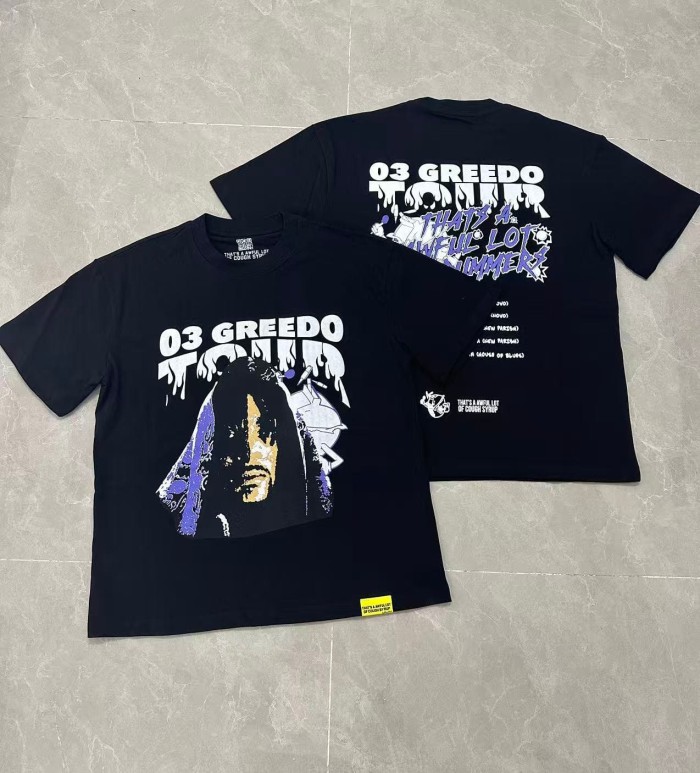 03 Greedo Tour Drip Font Purple Tint Portrait Front Concert City Venue Schedule Text Print Tee 29303881