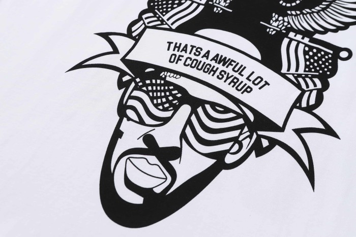 Bald Eagle American Flag Feather Banner Hip Hop Portrait Front Large Bold Red Block Letter Tee 29303913