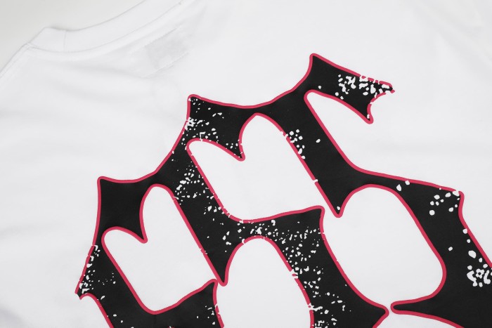 Gothic Script Letter With Hot Pink Red Outline White Speckle Splatter Print T-Shirt 29304214