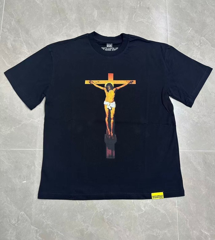 Jesus Crucifix Portrait Front Large Bold Block Letter FREE JEFF Back Double Sided Print Tee 29303891