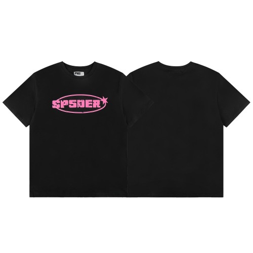 Hot Pink Letter Inside Oval Outline Five Point Star Accent Front Single Chest Print T-Shirt 29304180