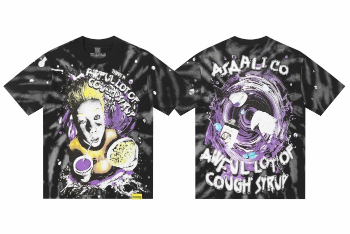 Trippy Purple Liquid Splash Vortex Graphic Two Sided Print Black Spiral Tie Dye Unisex Tee 29303783