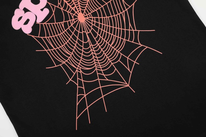 Arch Curved Soft Pink Bubble Letter Spider Web Print T-Shirt 29304234