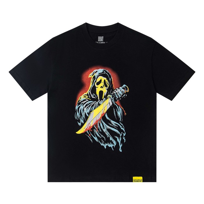 Scream Ghostface Hooded Killer Knife Figure Red Glow Background Double Sided Print Tee 29303863