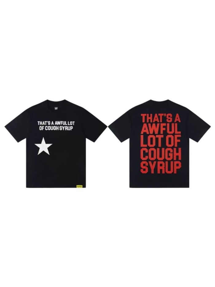 Five Pointed Star Accent Small Font Text Front Large Bold Red Stacked Block Letter Print Tee 29303859