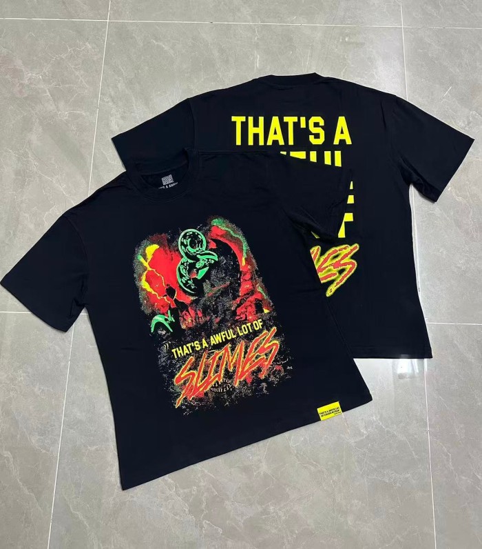 Halo Snake Graffiti Front Two Layer Typography Bright Yellow Bold Block Letter Slimes Script Print Tee 29303916
