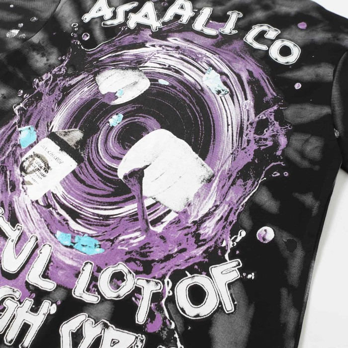 Trippy Purple Liquid Splash Vortex Graphic Two Sided Print Black Spiral Tie Dye Unisex Tee 29303783