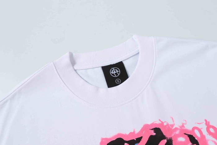 Horror Teeth Portrait Print Back Irregular Flame Circle Demon Logo Double Sided Print Tee 2 colors 29304000