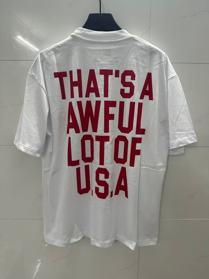 Bald Eagle American Flag Feather Banner Hip Hop Portrait Front Large Bold Red Block Letter Tee 29303913