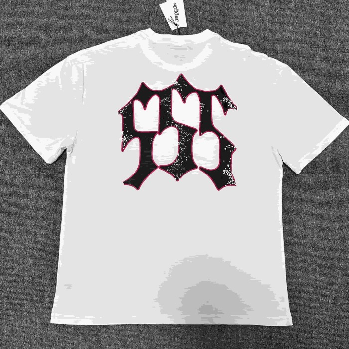 Gothic Script Letter With Hot Pink Red Outline White Speckle Splatter Print T-Shirt 29304214