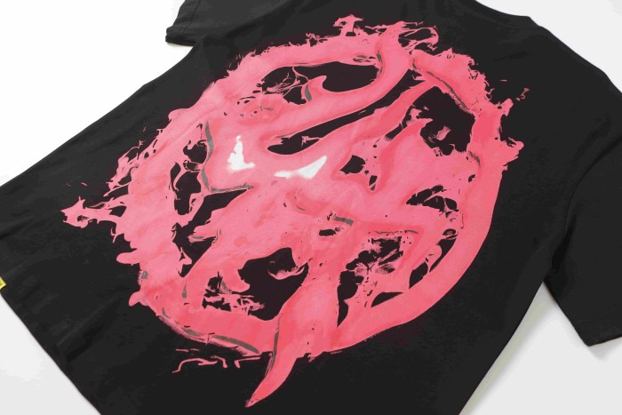 Horror Teeth Portrait Print Back Irregular Flame Circle Demon Logo Double Sided Print Tee 2 colors 29304000