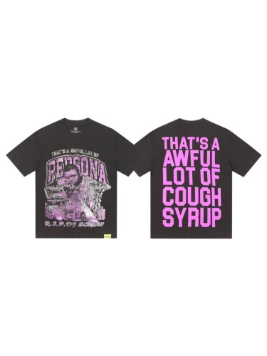 Purple Faded Grainy DJ Screw Tribute RIP Memorial Persona Gothic Font Portrait Graphic Print Tee 29303823