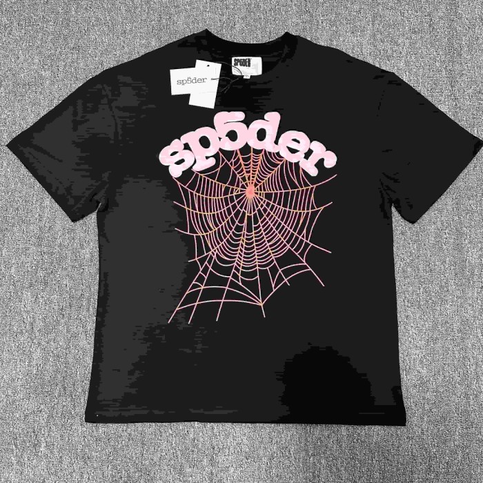 Arch Curved Soft Pink Bubble Letter Spider Web Print T-Shirt 29304234