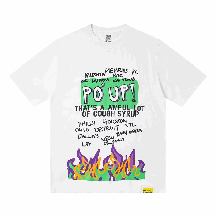 PO' UP US City Name List Green Box Text Gradient Flame Front Purple Syrup Dripping Disposable Cup Print Tee 2 colors 29303911