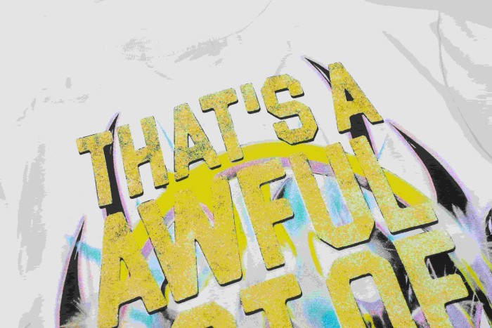 Neon Gradient Skull Syrup Cup Yellow Block Letter Flame Border Slogan Double Sided Print Tee 2 colors 29303958