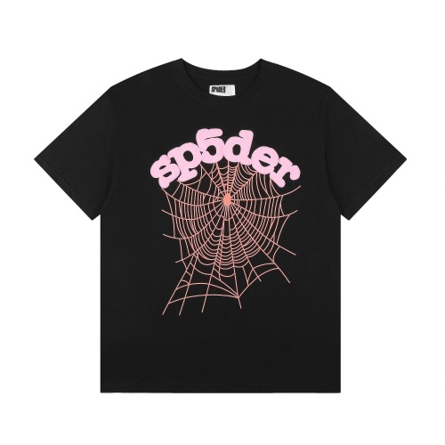 Arch Curved Soft Pink Bubble Letter Spider Web Print T-Shirt 29304234