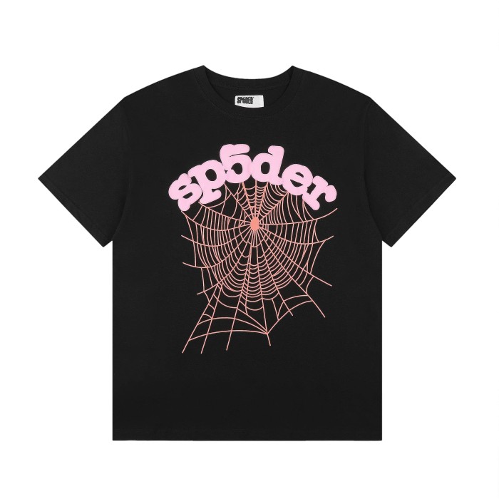 Arch Curved Soft Pink Bubble Letter Spider Web Print T-Shirt 29304234