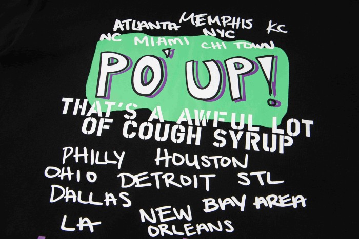 PO' UP US City Name List Green Box Text Gradient Flame Front Purple Syrup Dripping Disposable Cup Print Tee 2 colors 29303911