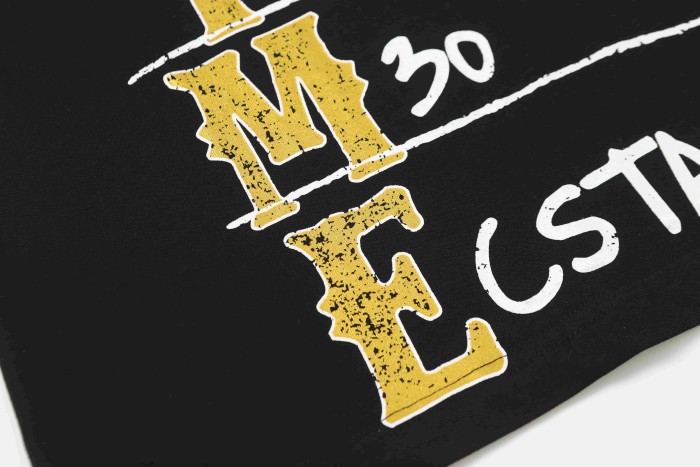 Vertical Stacked Pharmacy Words Front Large Faded Gold Block Letter Slogan Print Tee 29303867