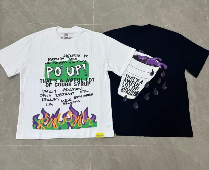 PO' UP US City Name List Green Box Text Gradient Flame Front Purple Syrup Dripping Disposable Cup Print Tee 2 colors 29303911