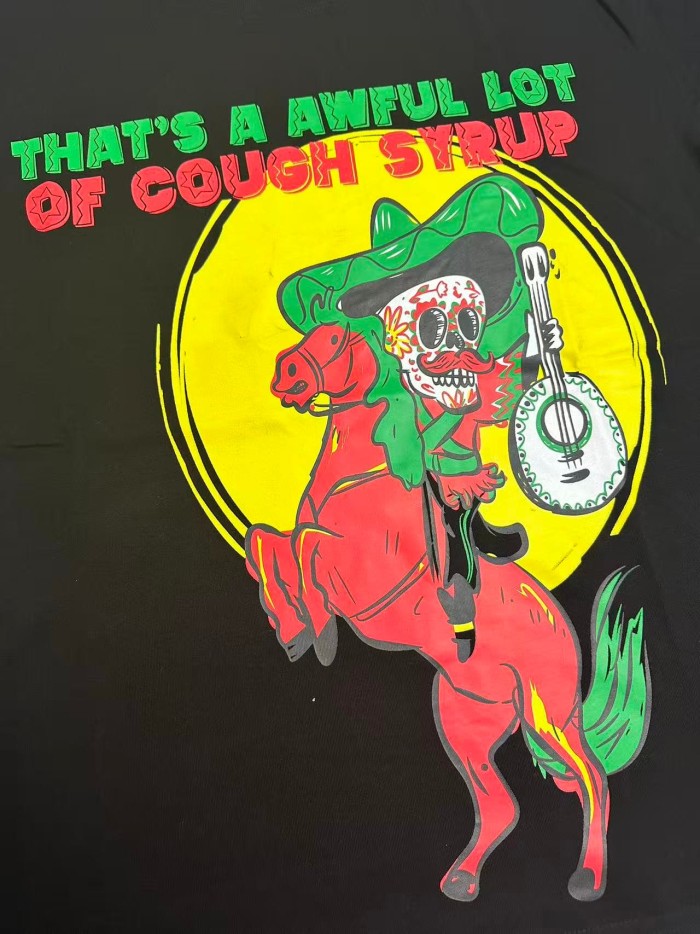 Day Of The Dead Mariachi Skeleton Horse Rider English Spanish Slogan Double Sided Print Tee 2 colors 29303796