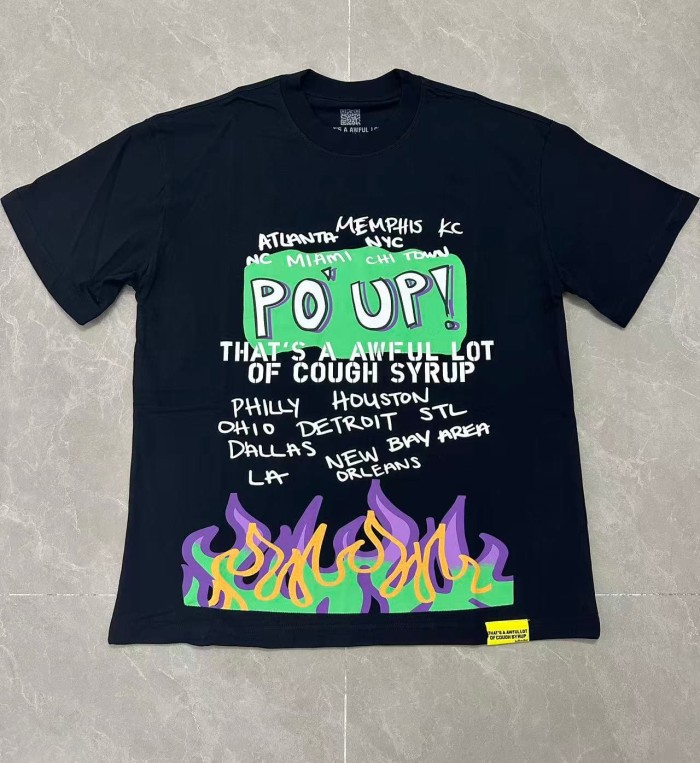 PO' UP US City Name List Green Box Text Gradient Flame Front Purple Syrup Dripping Disposable Cup Print Tee 2 colors 29303911
